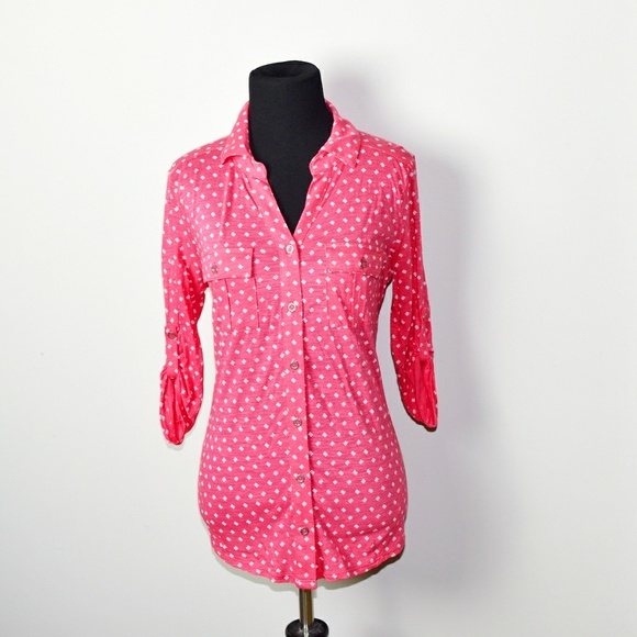 Tops - Adorable Pink Polka-dot Button Down Shirt